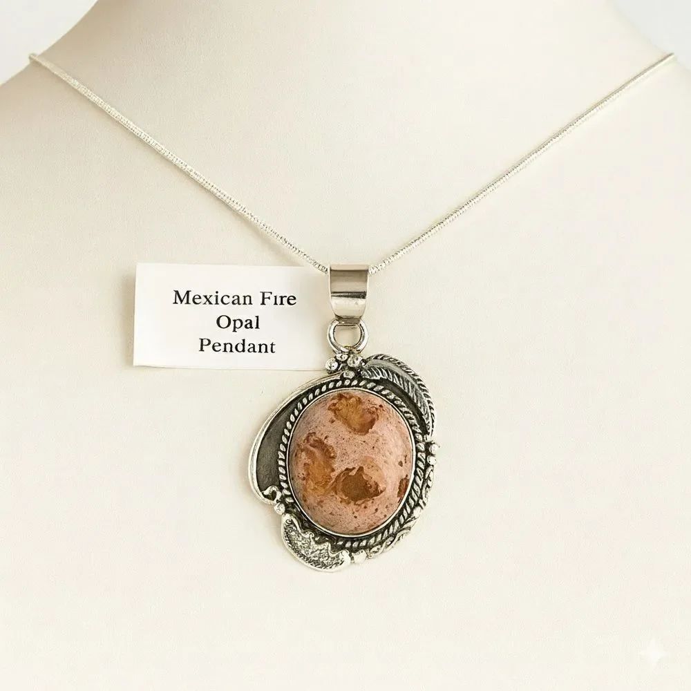 Southwestern Mexican Fire Opal Pendant Necklace Silver Boho Statement New